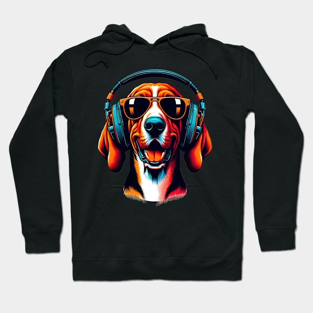 Smiling Redbone Coonhound DJ in Japanese Art Fusion Hoodie by ArtRUs